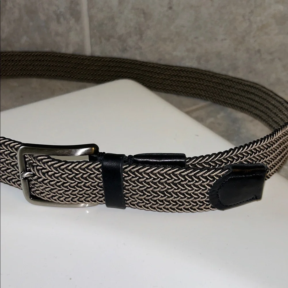 Tommy Bahama Men’s Two Tone Woven Belt w/Black Leather Trim, No Holes, Size L/XL